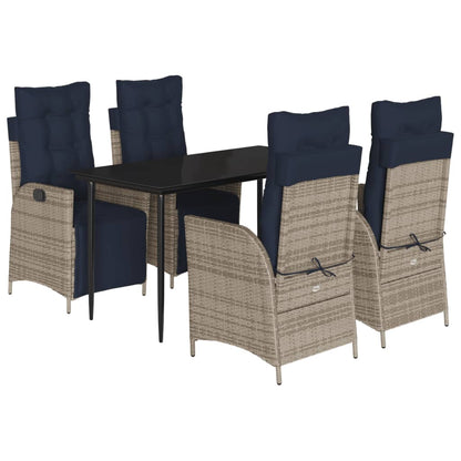 5 Piece Garden Dining Set with Cushions Grey Poly Rattan (US only)