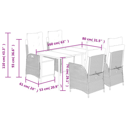 5 Piece Garden Dining Set with Cushions Grey Poly Rattan (US only)