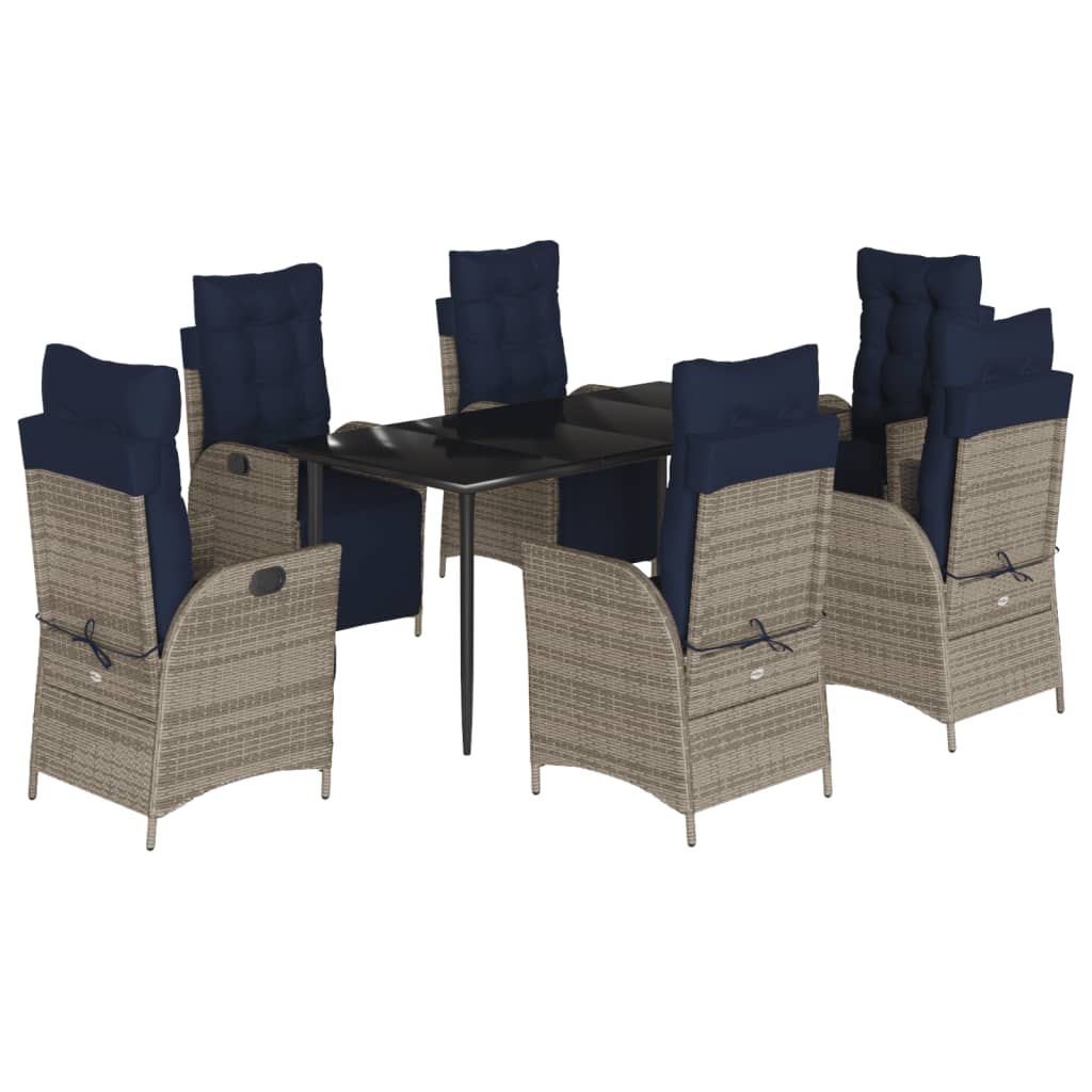 7 Piece Garden Dining Set with Cushions Grey Poly Rattan (US only)