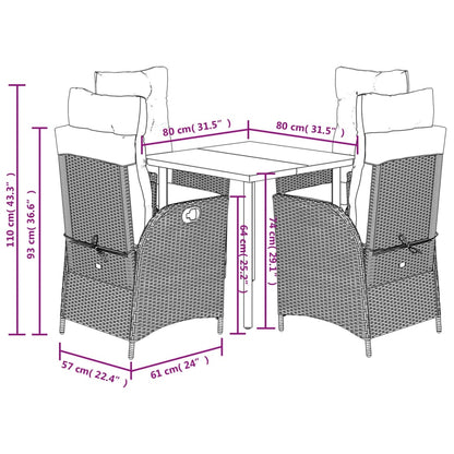 5 Piece Garden Dining Set with Cushions Grey Poly Rattan (US only)