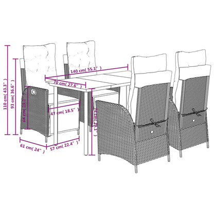 5 Piece Garden Dining Set with Cushions Grey Poly Rattan (US only)