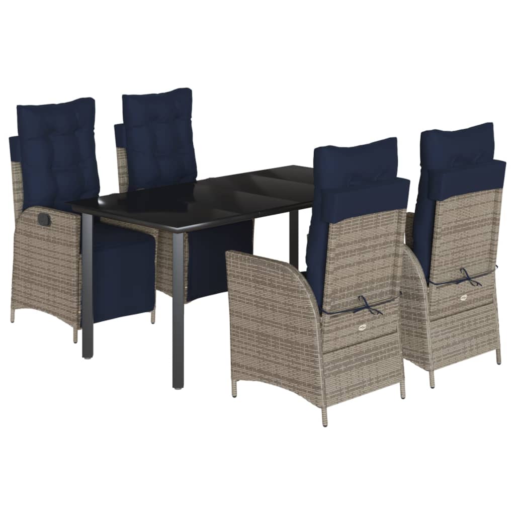 5 Piece Garden Dining Set with Cushions Grey Poly Rattan (US only)