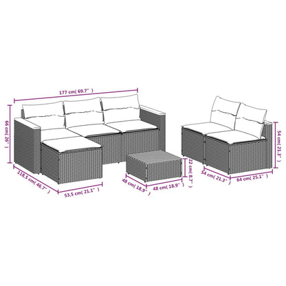 5 Piece Patio Sofa Set with Cushions Black Poly Rattan Acacia