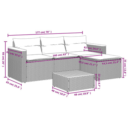 5 Piece Patio Sofa Set with Cushions Black Poly Rattan Acacia