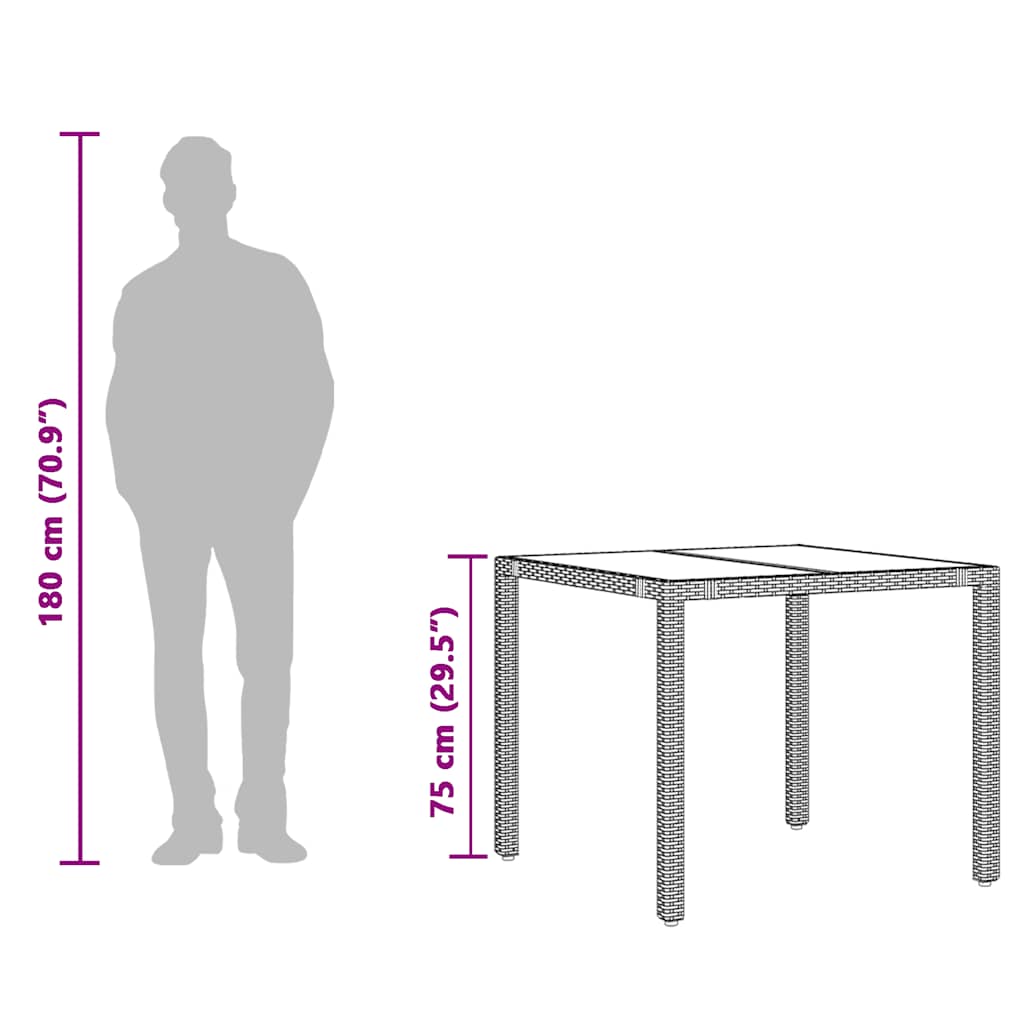 Garden Table | Black | PE Rattan | 90x90 cm | Sturdy | Garden Table