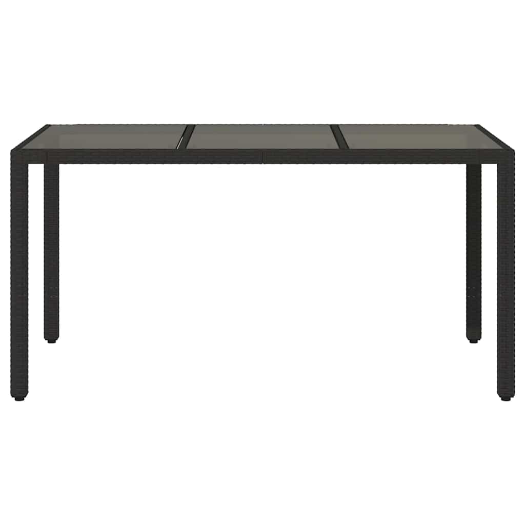 Garden Table | Black | Poly Rattan, Tempered Glass, Powder-Coated Steel
