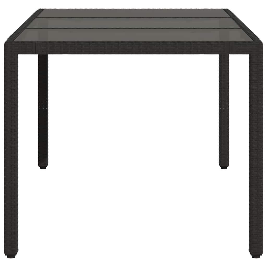 Garden Table | Black | Poly Rattan, Tempered Glass, Powder-Coated Steel
