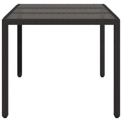 Garden Table | Black | Poly Rattan, Tempered Glass, Powder-Coated Steel