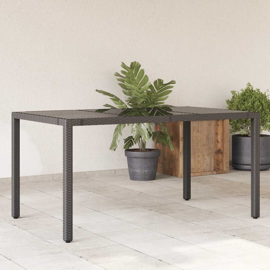 Garden Table | Black | Poly Rattan, Tempered Glass, Powder-Coated Steel