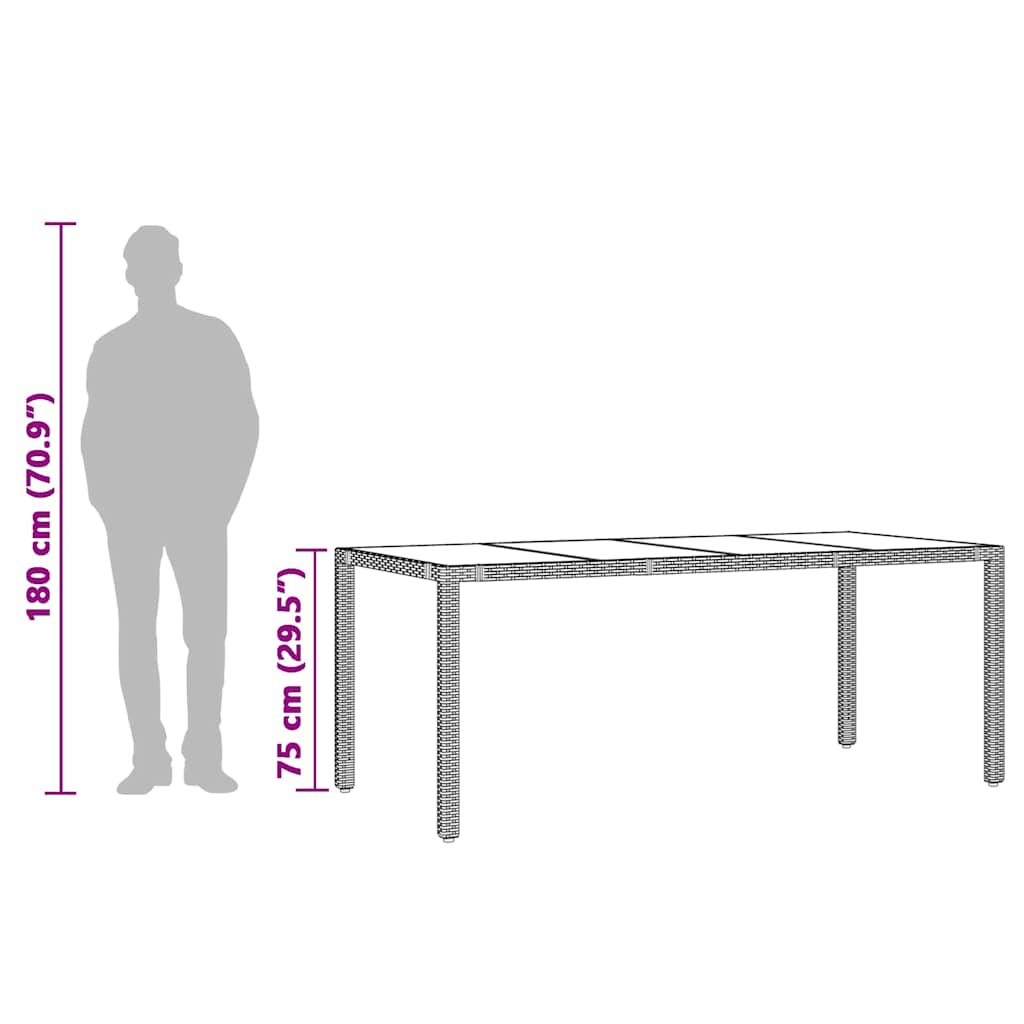 Garden Table | Black | Poly Rattan, Powder-Coated Steel, Tempered Glass