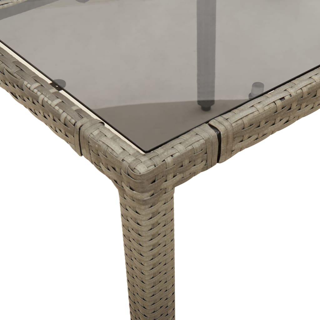 Garden Table | Grey | PE rattan, powder-coated steel, tempered glass