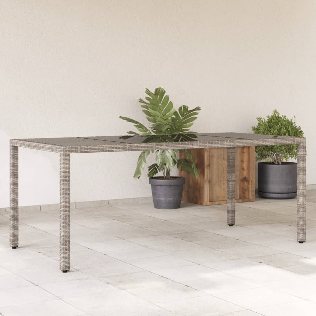 Garden Table | Grey | PE rattan, powder-coated steel, tempered glass