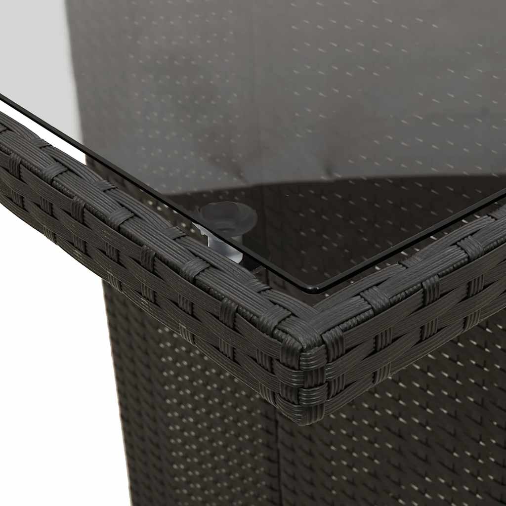 Garden Table | Black | PE rattan, powder-coated steel, tempered glass