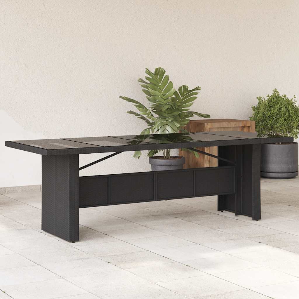 Garden Table | Black | PE rattan, powder-coated steel, tempered glass