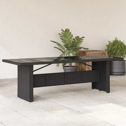 Garden Table | Black | PE rattan, powder-coated steel, tempered glass