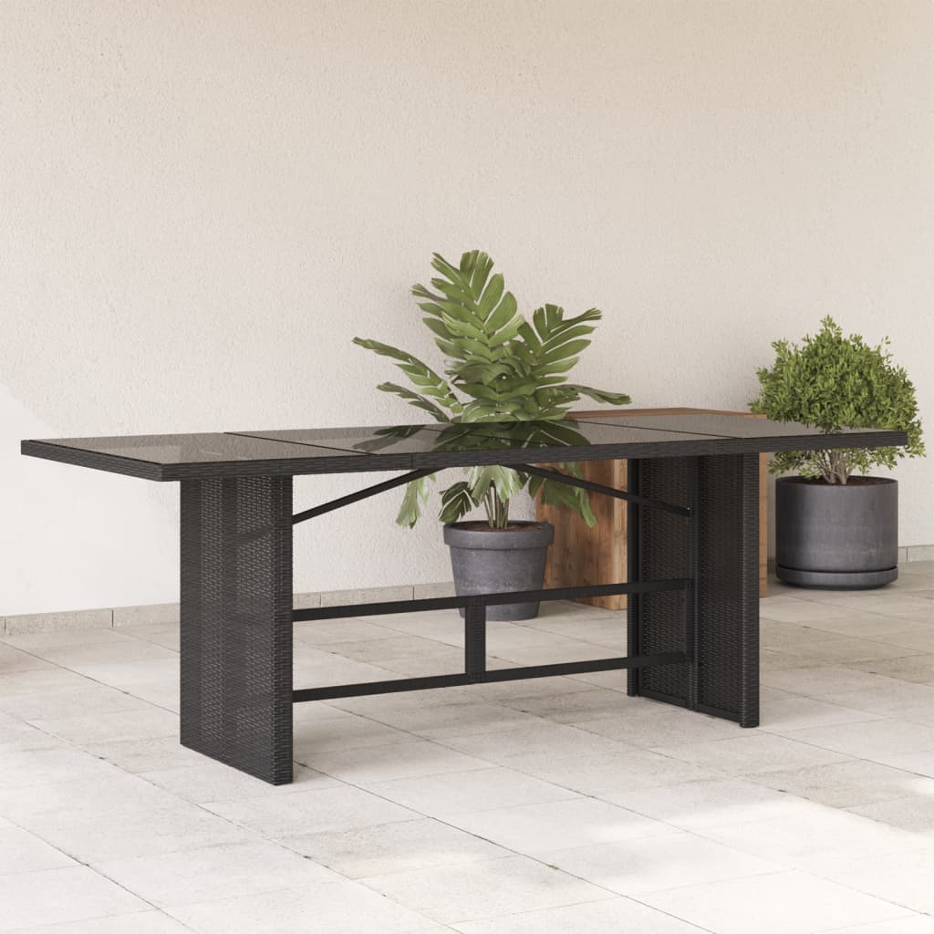 Garden Table | Black | PE rattan, powder-coated steel, tempered glass