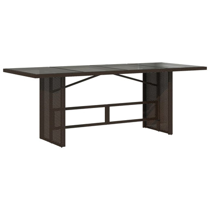 Garden Table | Brown | Poly Rattan, Powder-Coated Steel, Tempered Glass