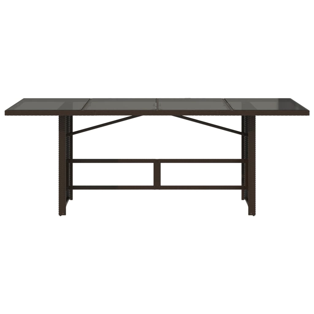 Garden Table | Brown | Poly Rattan, Powder-Coated Steel, Tempered Glass