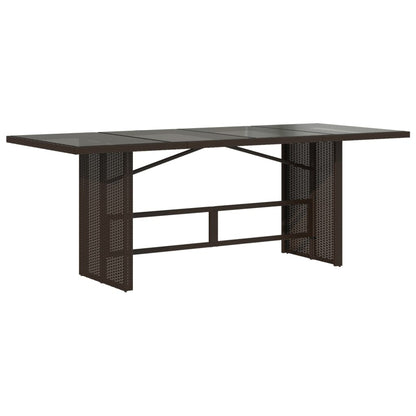 Garden Table | Brown | Poly Rattan, Powder-Coated Steel, Tempered Glass