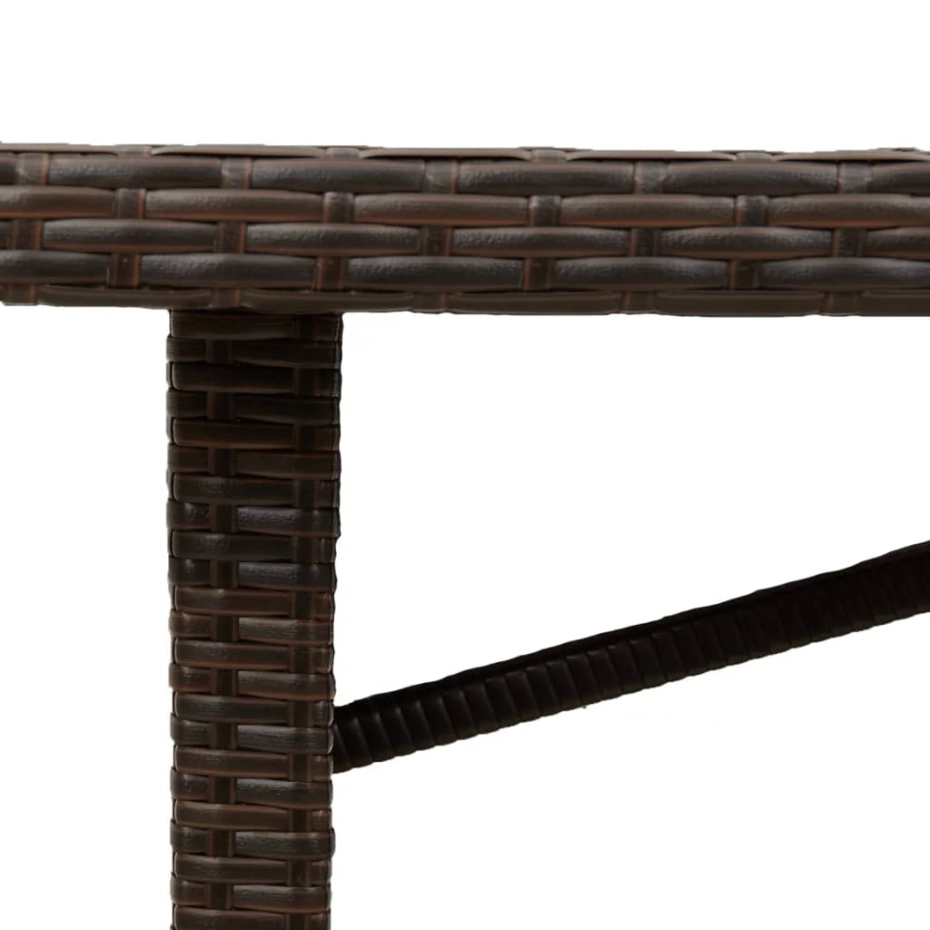 Garden Table | Brown | Poly Rattan, Powder-Coated Steel, Tempered Glass