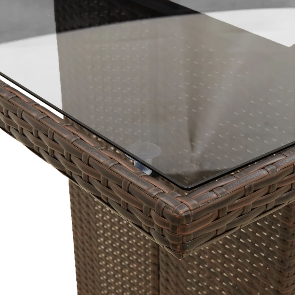 Garden Table | Brown | Poly Rattan, Powder-Coated Steel, Tempered Glass