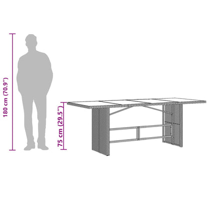 Garden Table | Brown | Poly Rattan, Powder-Coated Steel, Tempered Glass