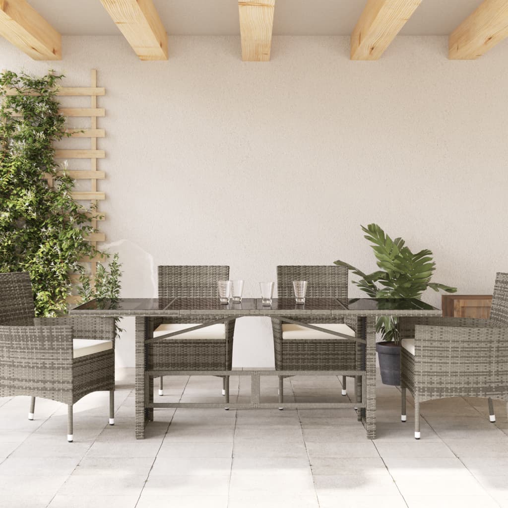 Garden Table | Grey | PE rattan, powder-coated steel, tempered glass