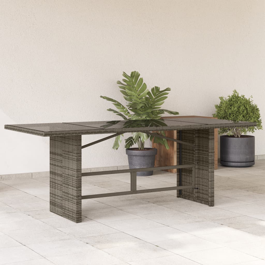 Garden Table | Grey | PE rattan, powder-coated steel, tempered glass
