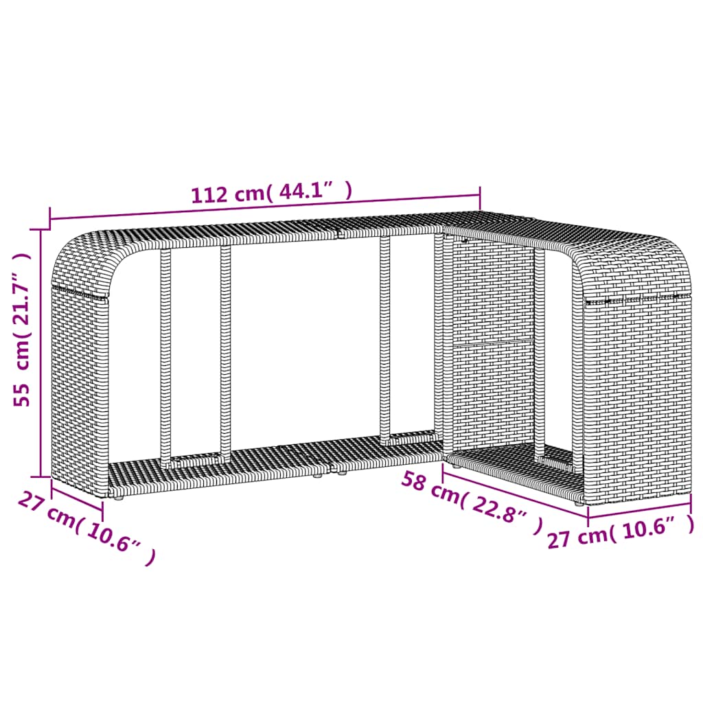 Storage Shelf | Black | PE rattan, powder-coated steel | 112 x 27 x 55 cm