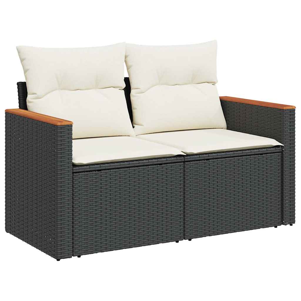 Patio Sofa with Cushions 2-Seater Black Poly Rattan