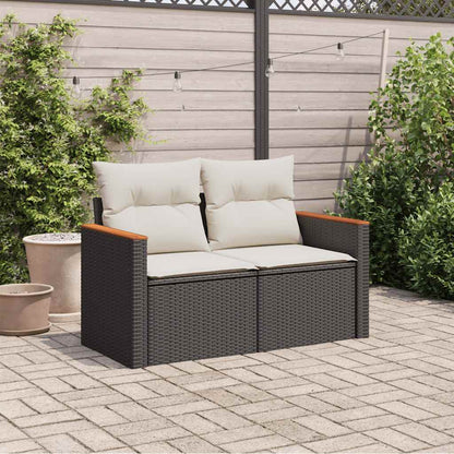 Patio Sofa with Cushions 2-Seater Black Poly Rattan