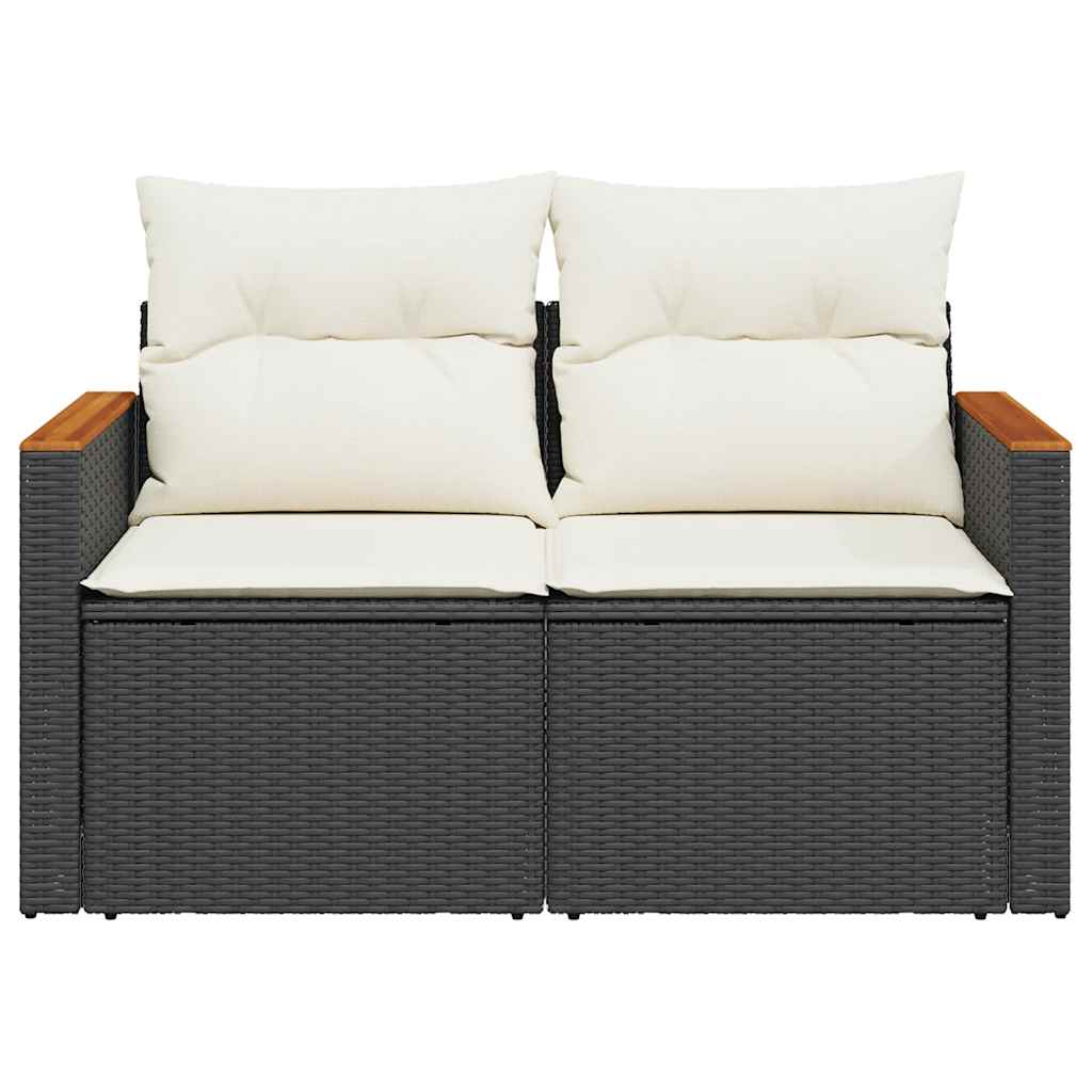 Patio Sofa with Cushions 2-Seater Black Poly Rattan