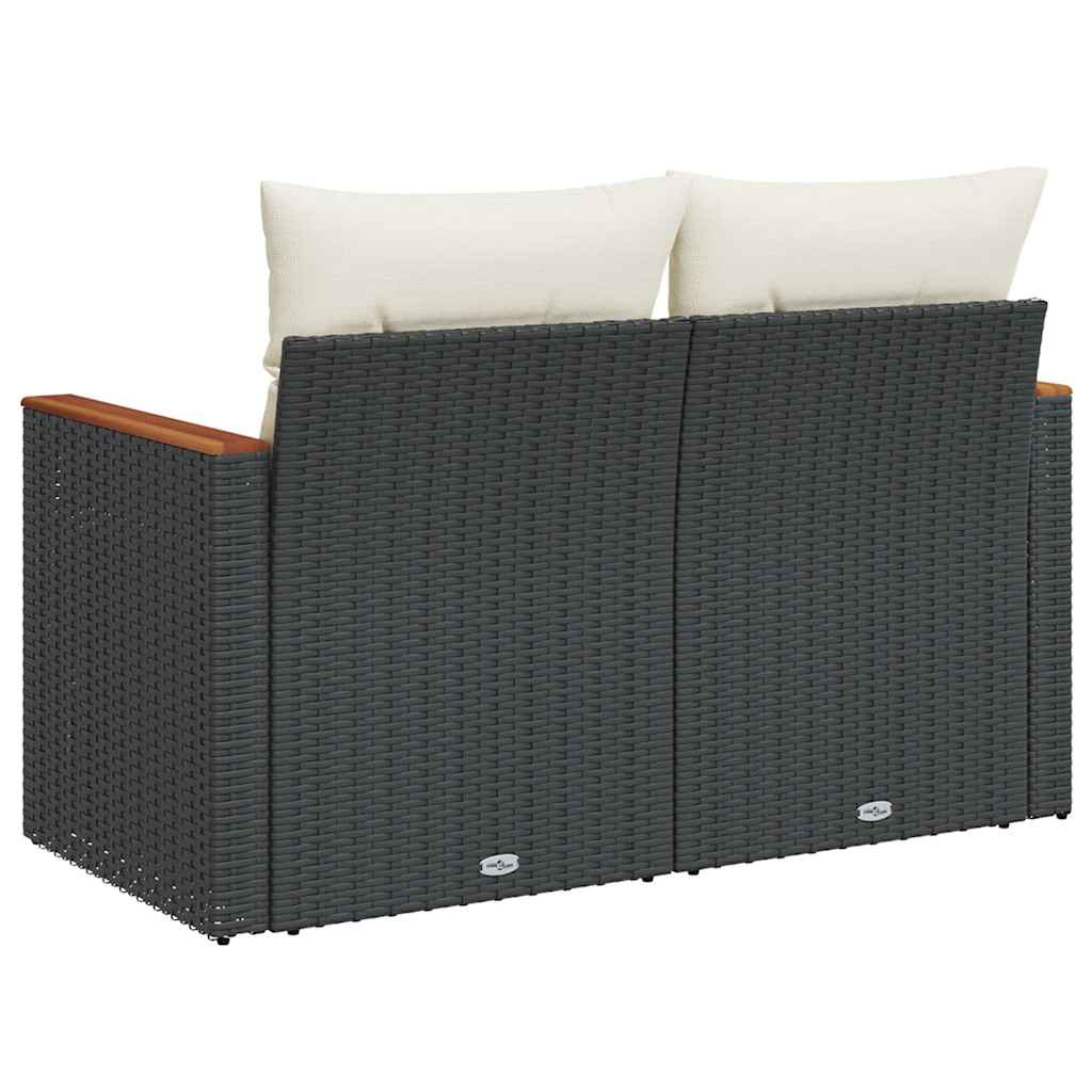 Patio Sofa with Cushions 2-Seater Black Poly Rattan