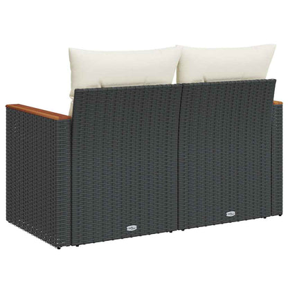 Patio Sofa with Cushions 2-Seater Black Poly Rattan