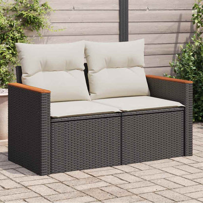 Patio Sofa with Cushions 2-Seater Black Poly Rattan