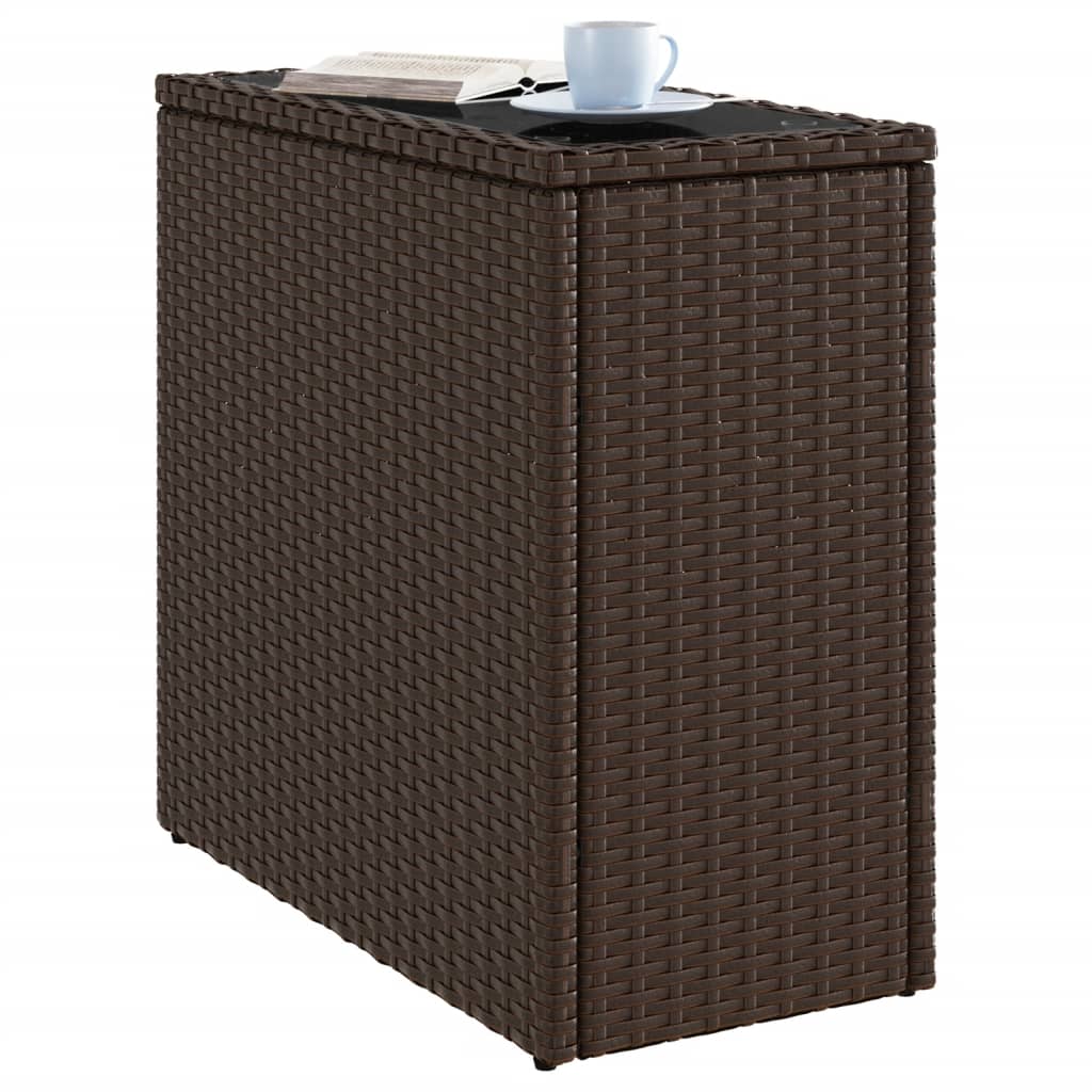 Garden Side Table with Glass Top Brown 58x27.5x55 cm Poly Rattan