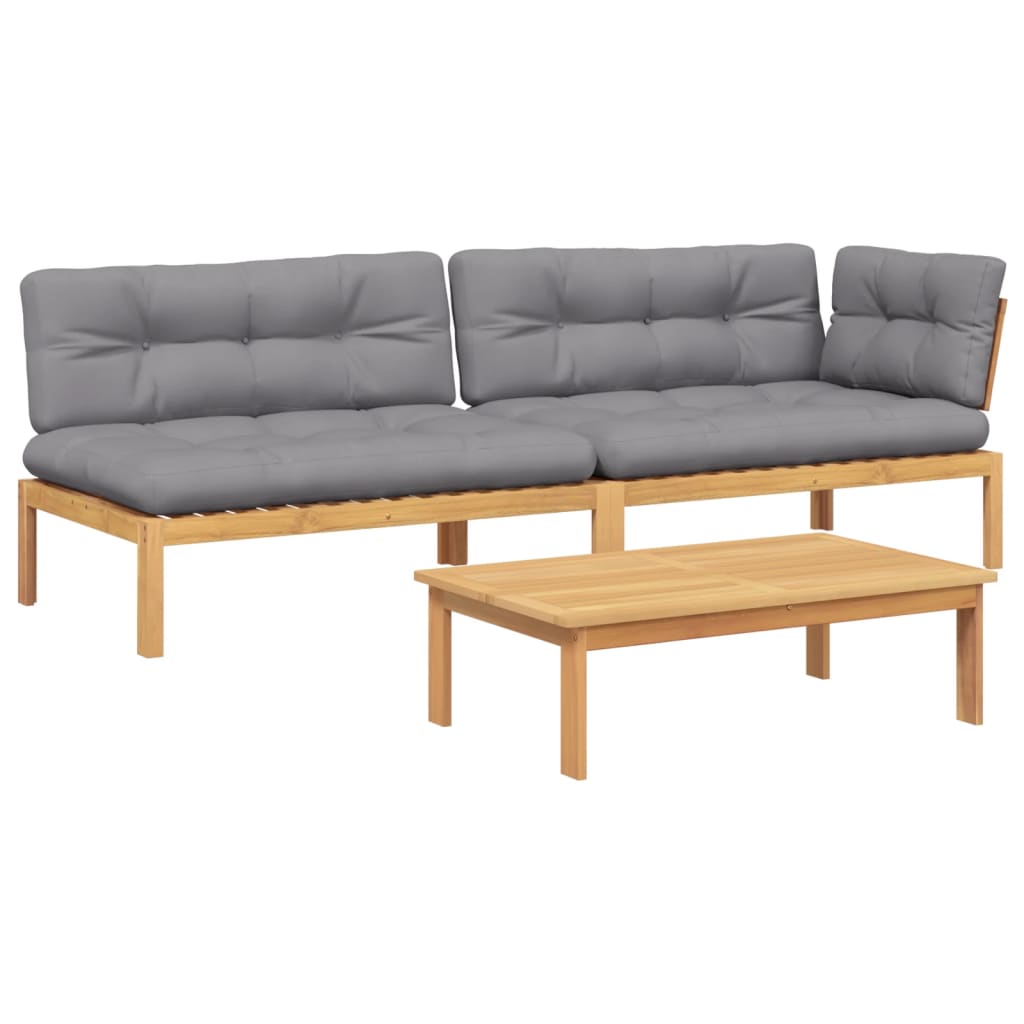 3 Piece Patio Pallet Sofa Set with Cushions Solid Wood Acacia