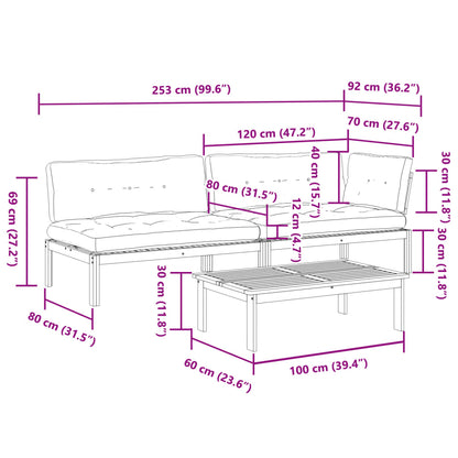 3 Piece Patio Pallet Sofa Set with Cushions Solid Wood Acacia