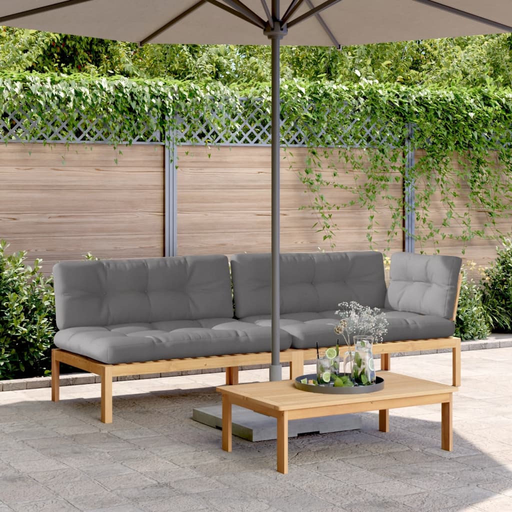3 Piece Patio Pallet Sofa Set with Cushions Solid Wood Acacia