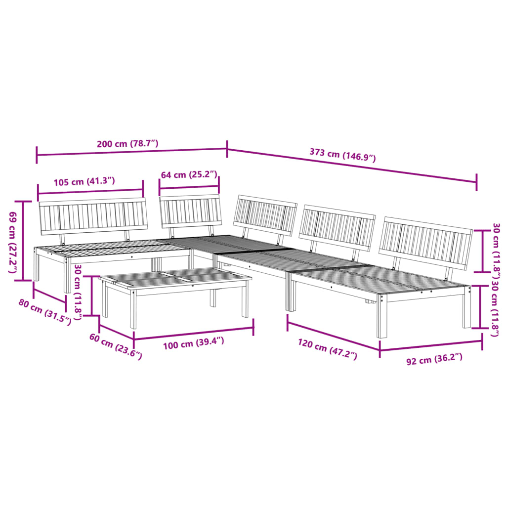 Pallet Sofa Set | Natural wood | Solid Acacia wood | 5-piece set