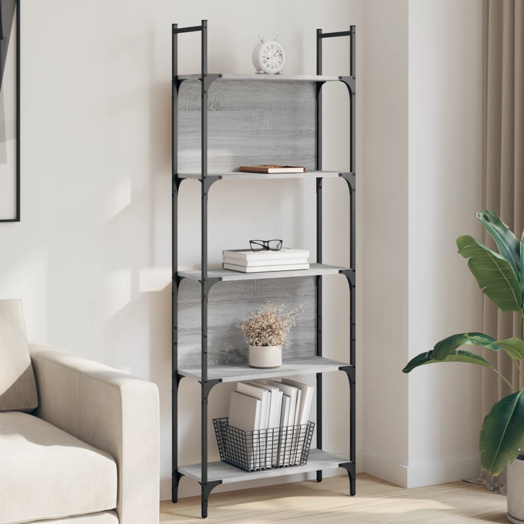 Bookshelf | Grey Sonoma | Engineered Wood, Powder-Coated Steel | 5-Tier