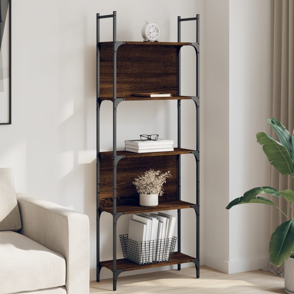 Bookshelf | Brown Oak | Engineered Wood and Powder-Coated Steel | Tall