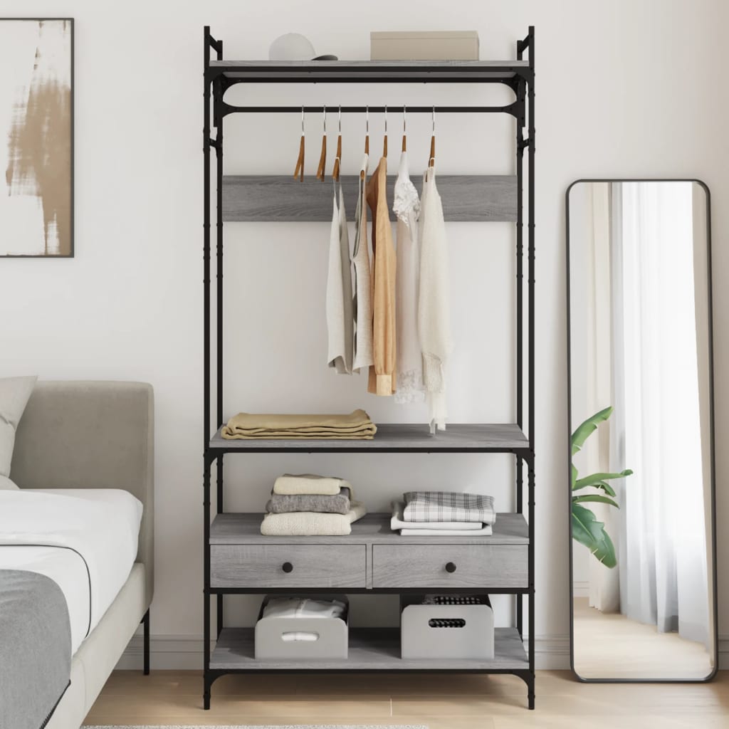 Wardrobe with Drawers Grey Sonoma 89x39x184.5 cm Engineered Wood