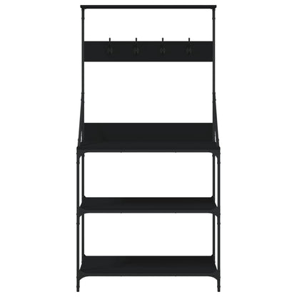 Baker's Rack with Hooks 4-Tier Black Engineered Wood