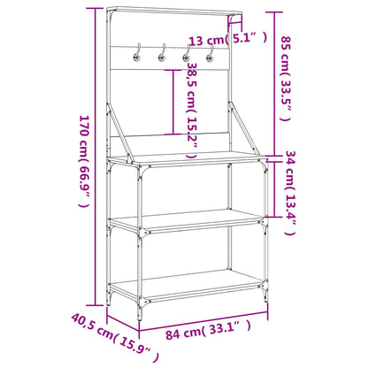 Baker's Rack with Hooks 4-Tier Smoked Oak Engineered Wood