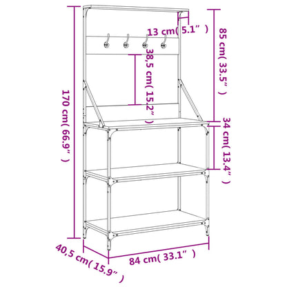 Baker's Rack with Hooks 4-Tier Brown Oak Engineered Wood