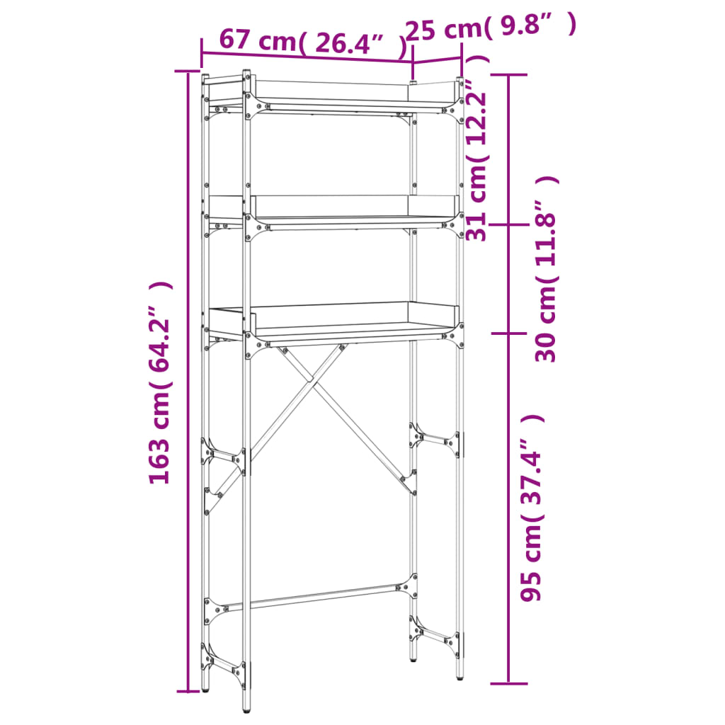 Washing Machine Shelf Grey Sonoma 67x25x163 cm Engineered Wood