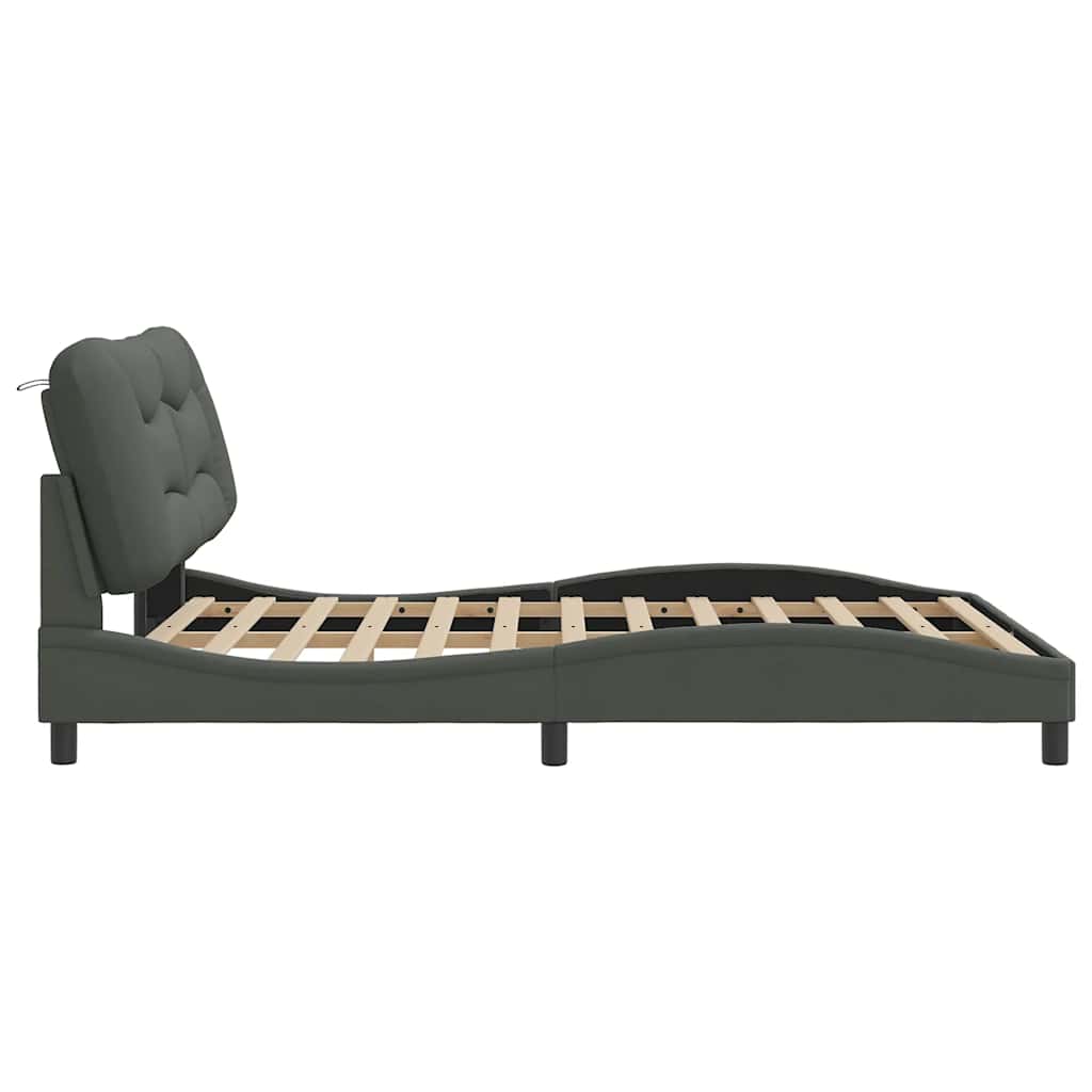 Bed Frame without Mattress "Hvar" Dark Gray 59.8"x79.9" Fabric