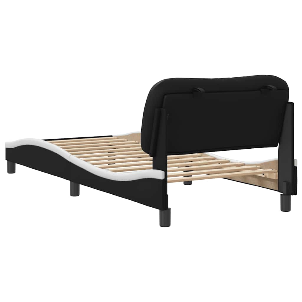 Bed Frame without Mattress "Hvar" Black and White 90x190 cm Faux Leather
