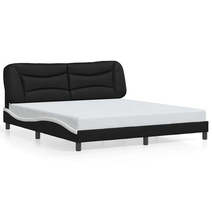Bed Frame without Mattress "Hvar" Black and White 180x200 cm Super King Faux Leather